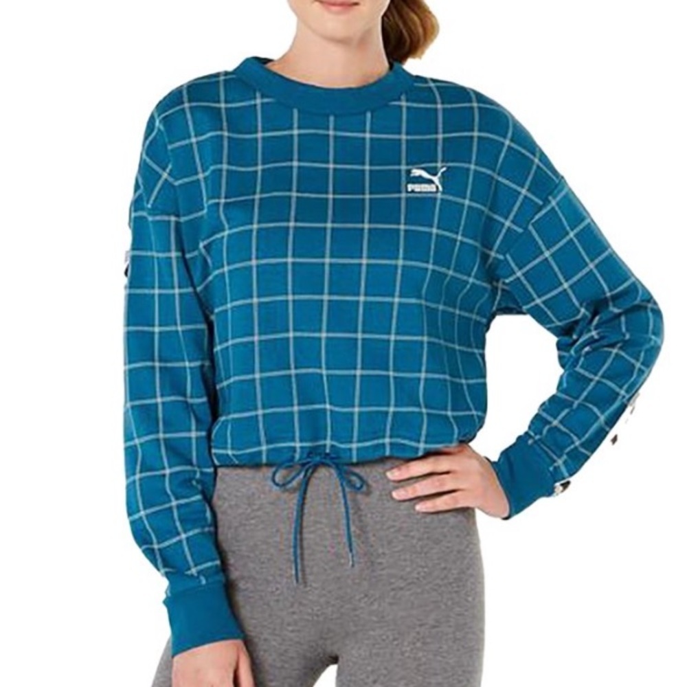 Puma Revolt Teal Grid Cropped Sweatshirt